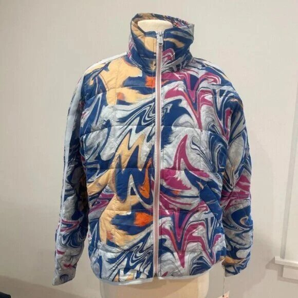 Free People Pippa Printed Packable Puffer Jacket Blue Multi NWT Size X Small - Picture 2 of 11